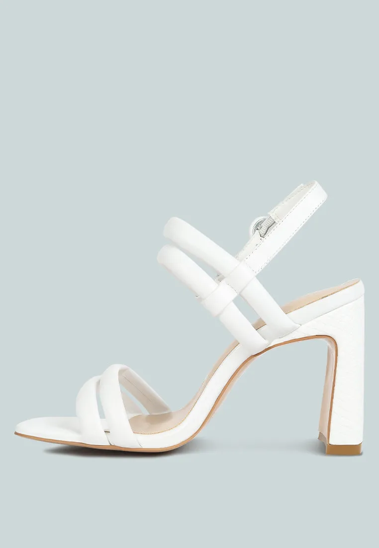 Avianna White Slim Block Heel Sandal