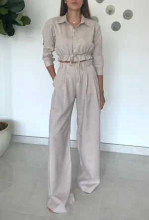 Beige twill palazzo pants