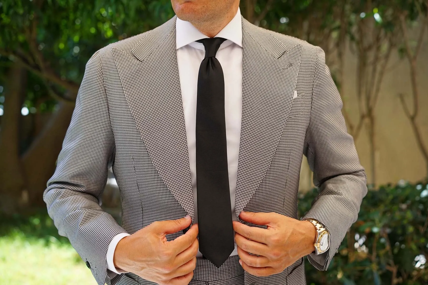 Black Basket Weave Skinny Tie