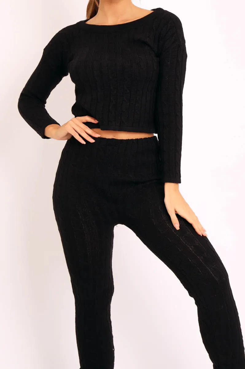 Black Cable Knit Loungewear Co-ord - Anha