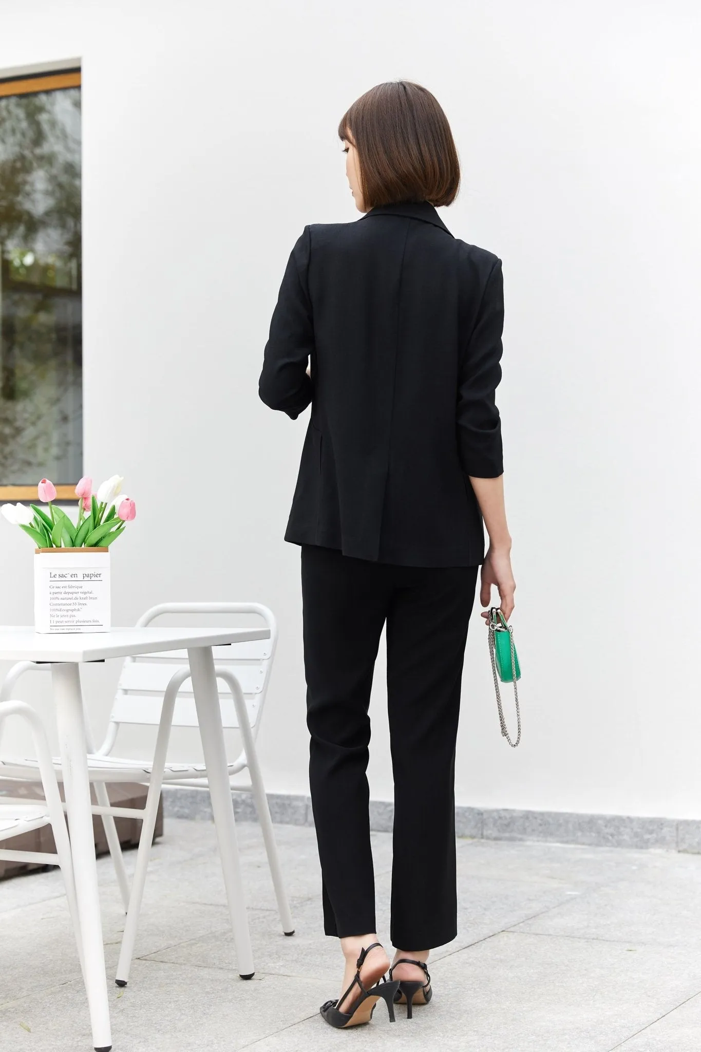 Black Slim-fit Bootcut Suit Pants