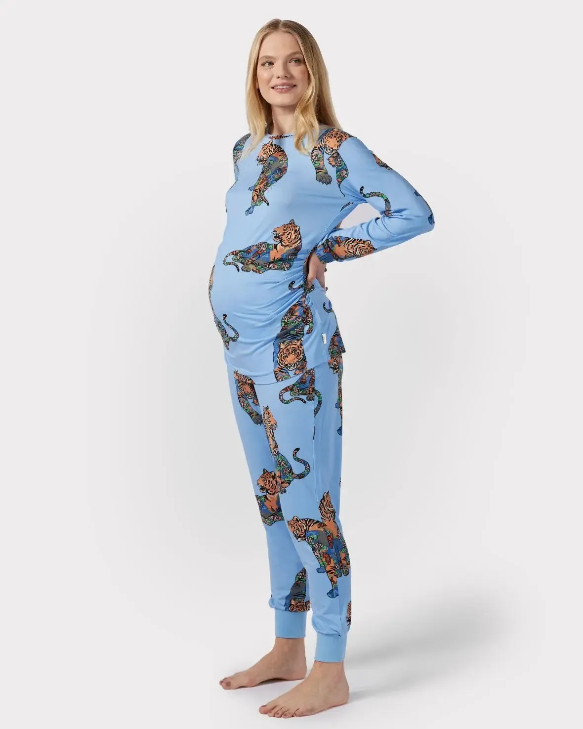 Blue Maternity Lotus Tiger Print Long Pyjama Set