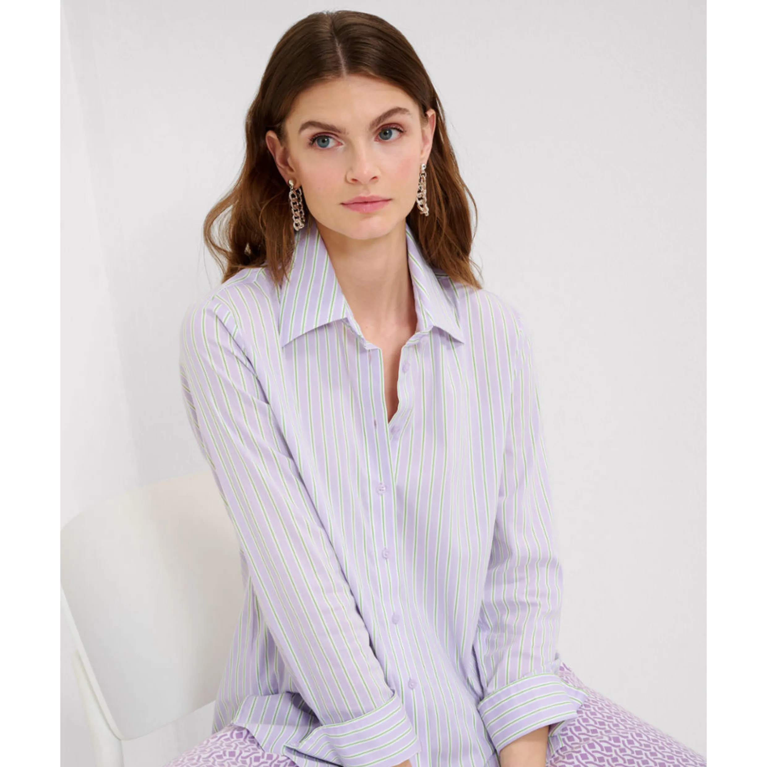 Brax Vicki Cotton Stretch Shirt In Soft Purple 44-5828