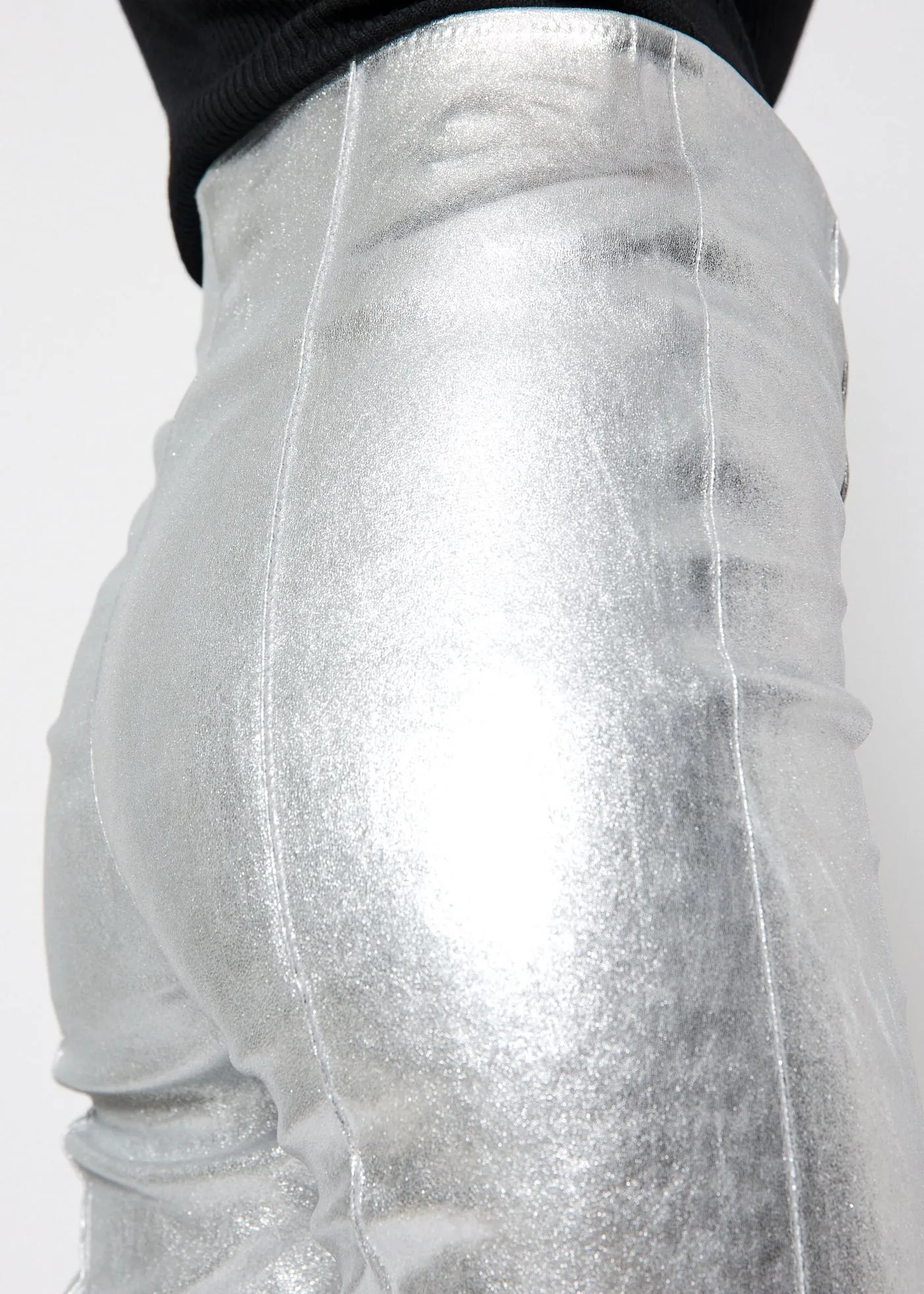 CELIA SILVER PINTUCK LEATHER PANTS | SILVER