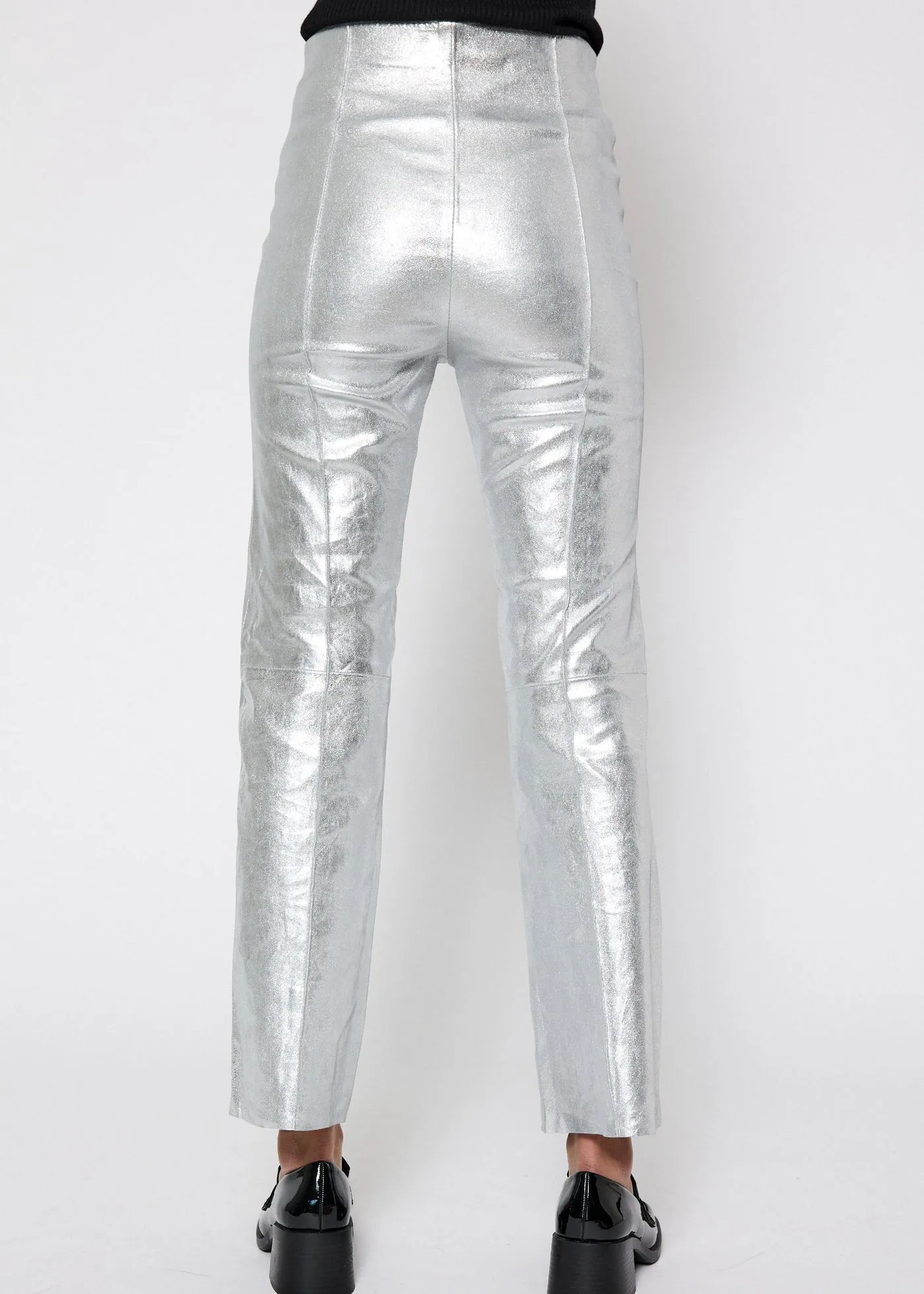 CELIA SILVER PINTUCK LEATHER PANTS | SILVER