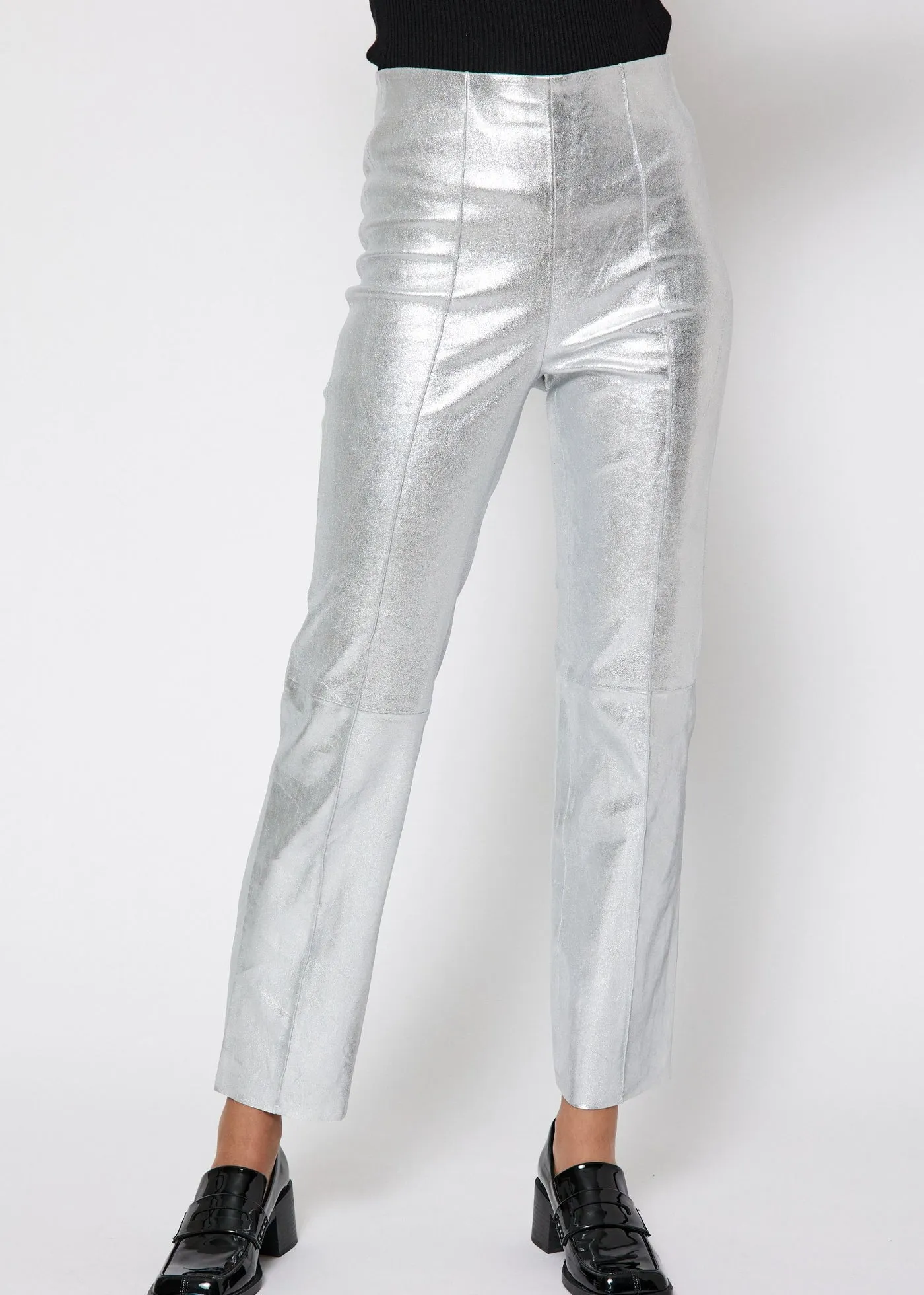 CELIA SILVER PINTUCK LEATHER PANTS | SILVER