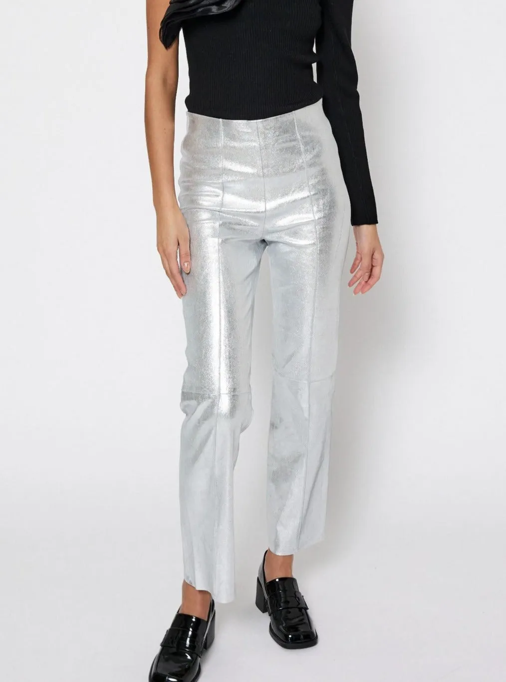 CELIA SILVER PINTUCK LEATHER PANTS | SILVER