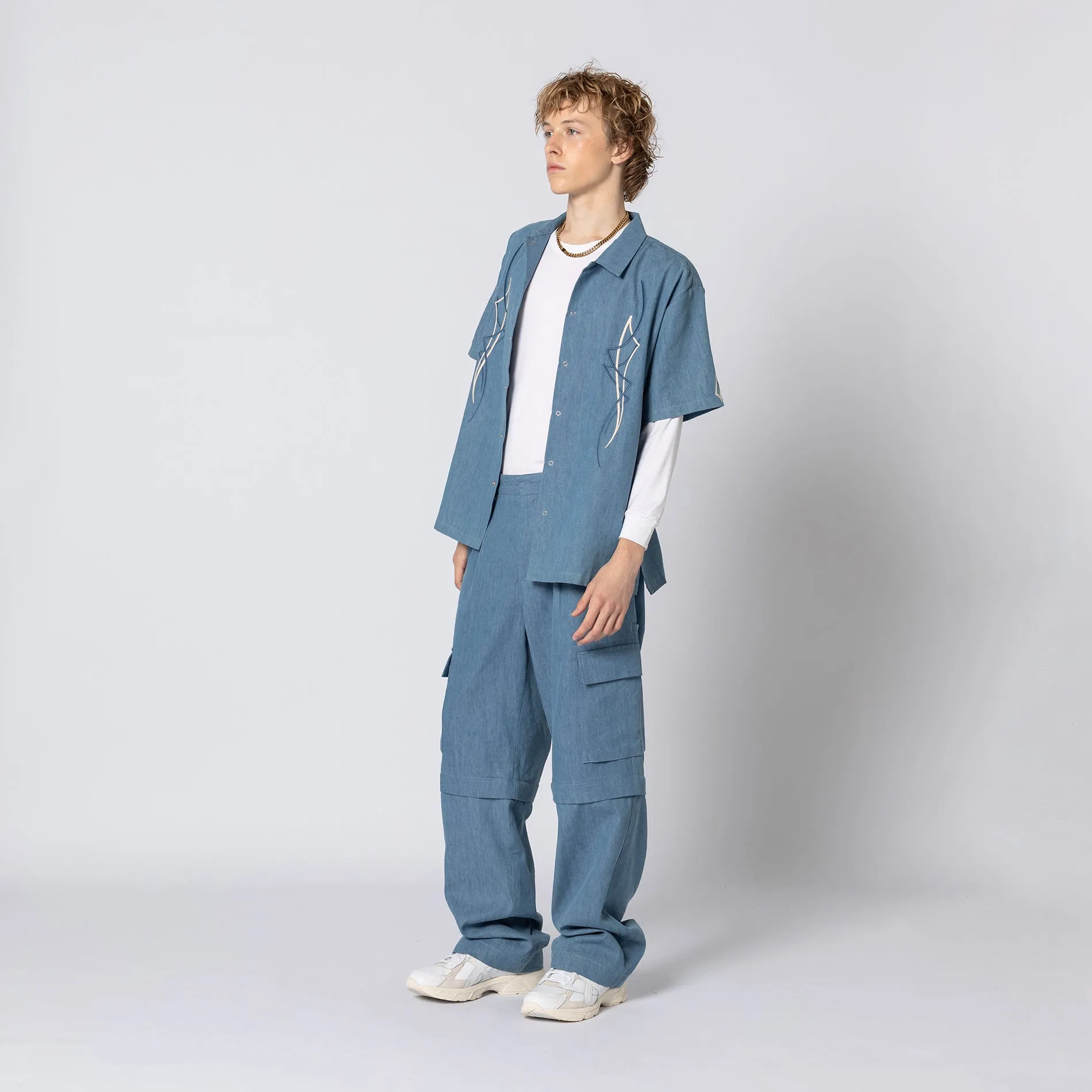 CHAMBRAY CARGO ZIP PANT