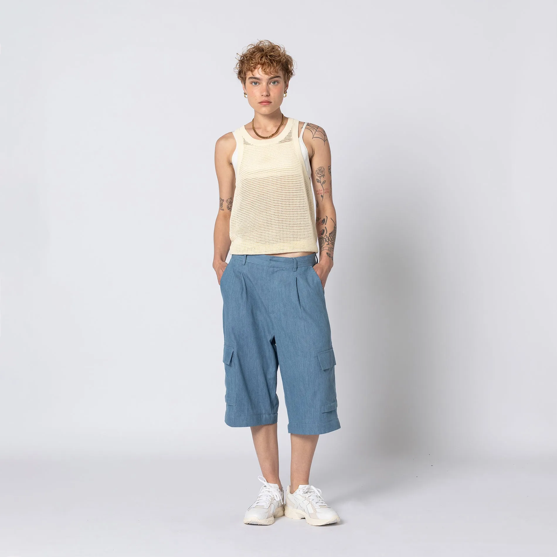 CHAMBRAY CARGO ZIP PANT