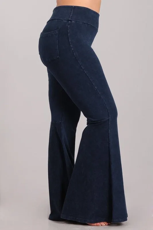 Chatoyant Dark Denim Back Pocket Bell Bottom Plus Pants