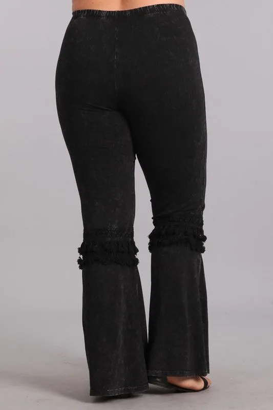 Chatoyant Mineral Wash Plus Size Pants - Black Knee Tassel