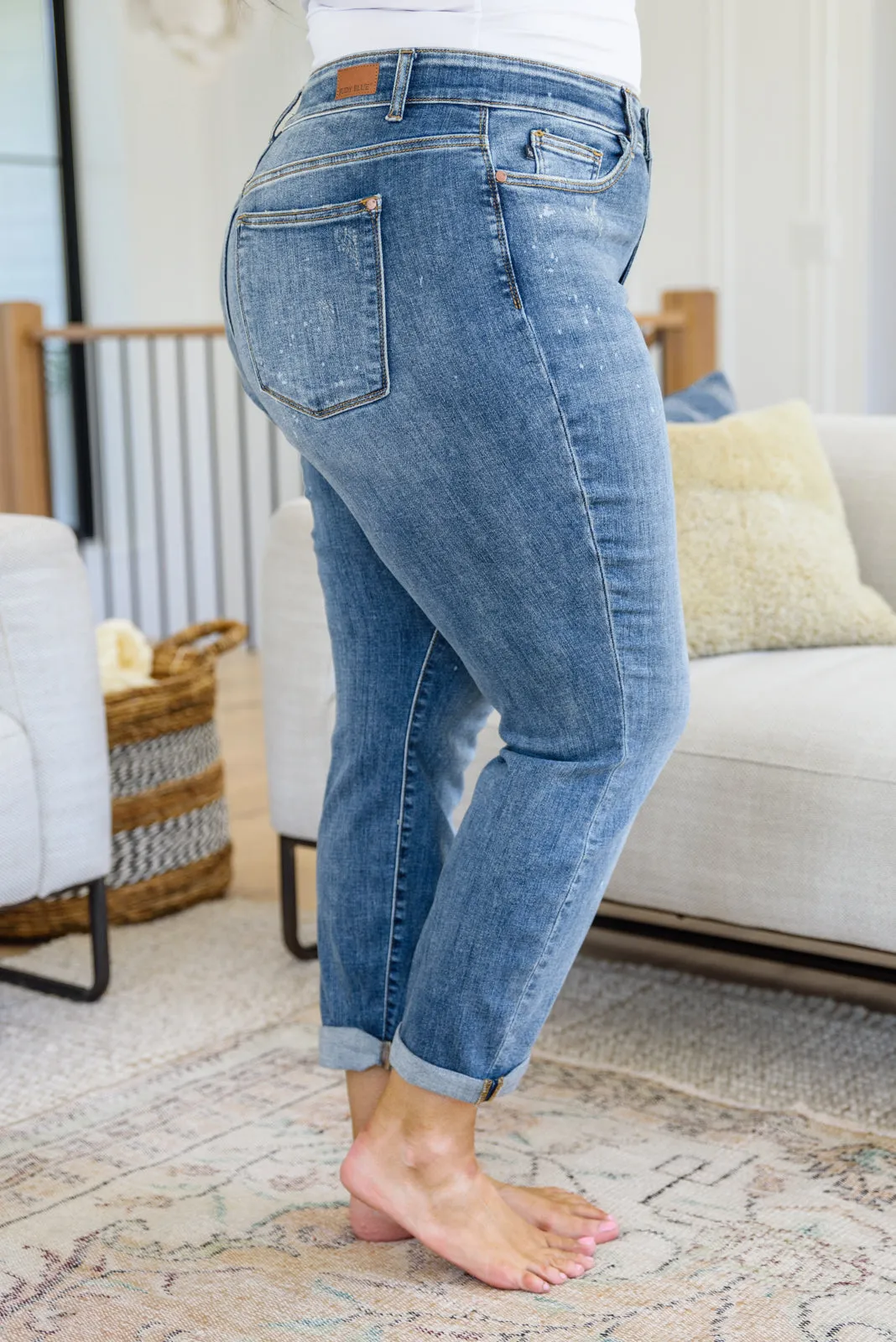 Corey Hi Rise Bleach Splash Boyfriend Jeans - JUDY BLUE