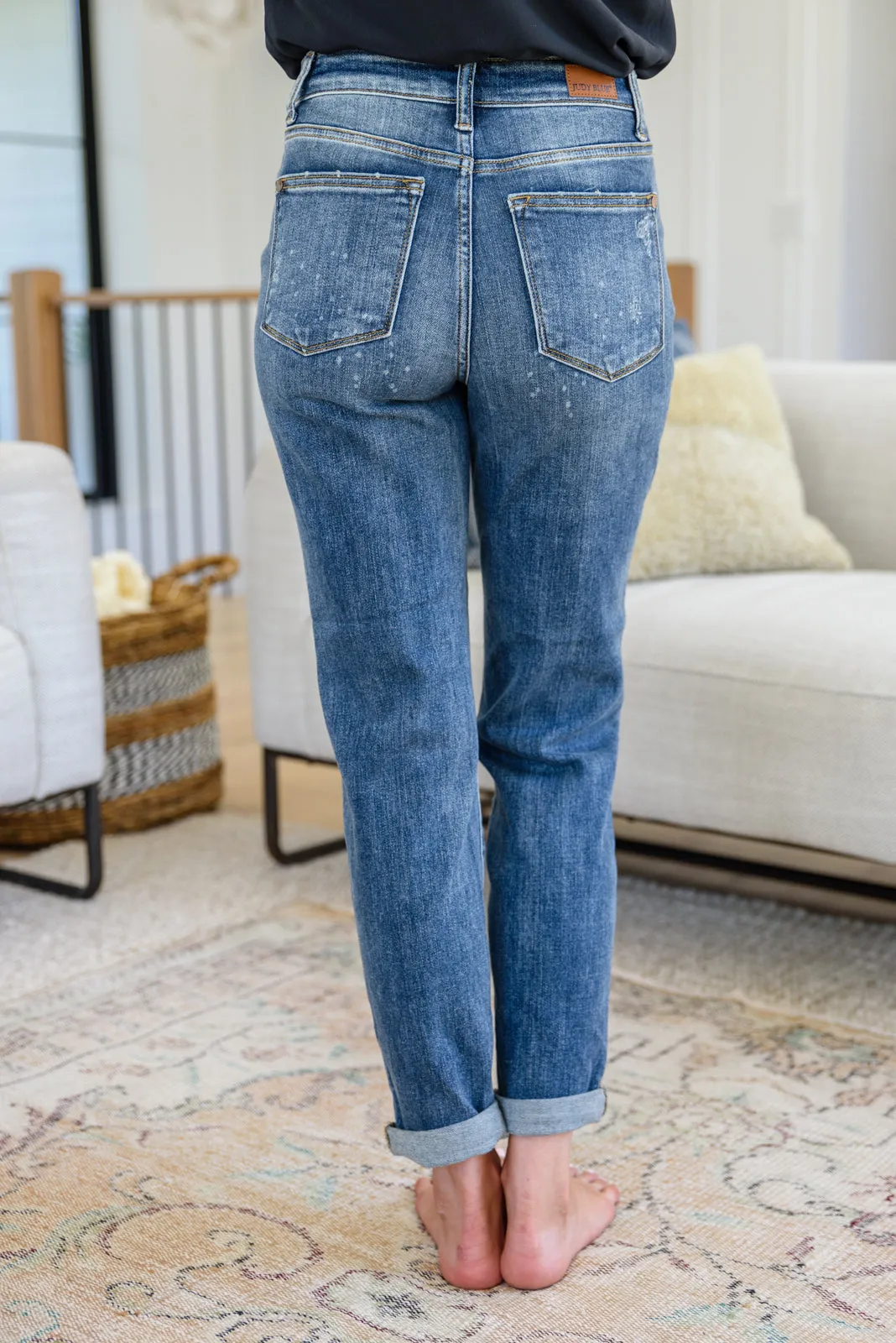 Corey Hi Rise Bleach Splash Boyfriend Jeans - JUDY BLUE