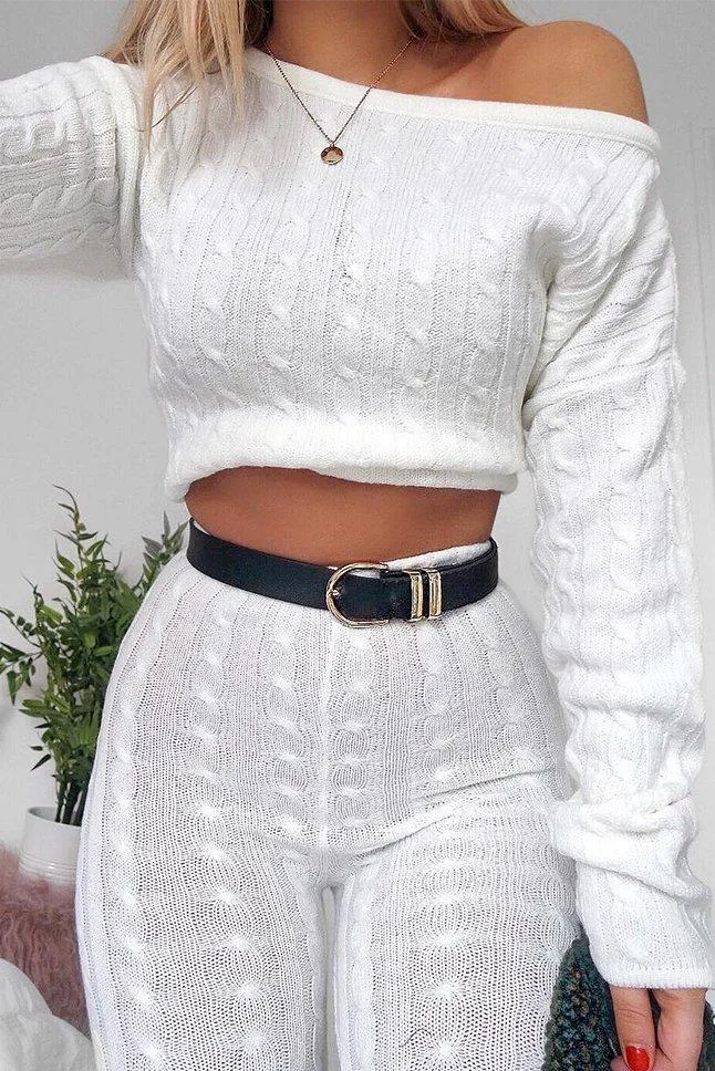 Cream Cable Knit Loungewear Co-ord - Anha