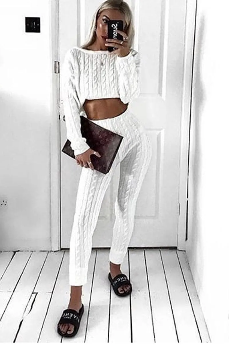 Cream Cable Knit Loungewear Co-ord - Anha