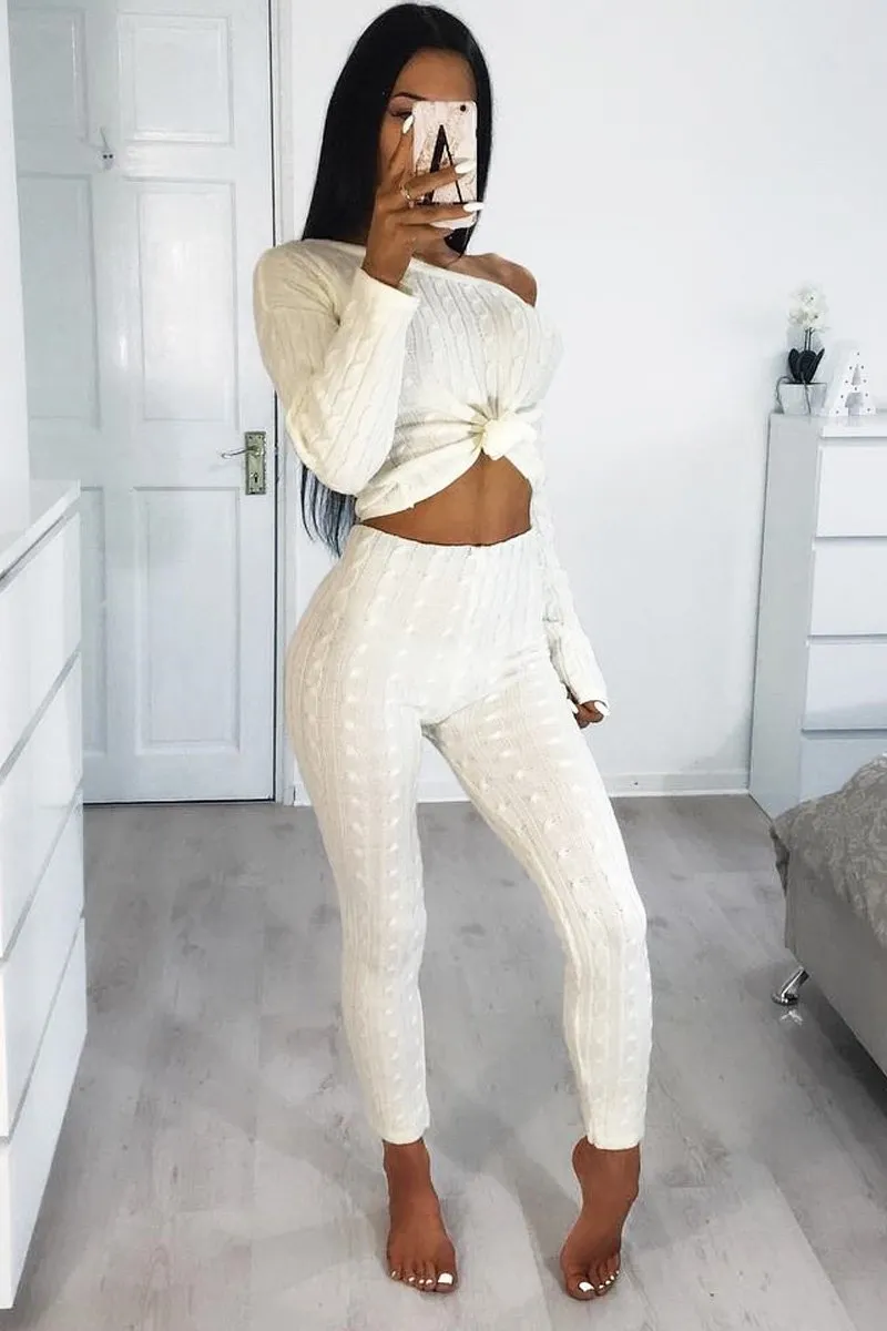 Cream Cable Knit Loungewear Co-ord - Anha