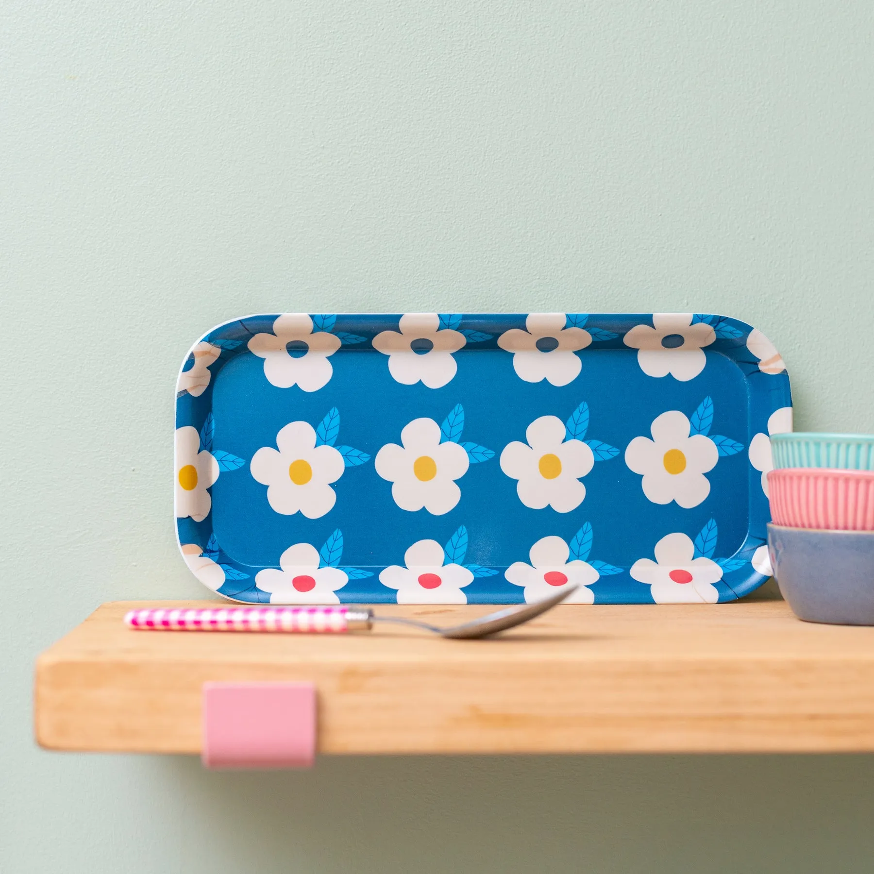 Cute Tray Retro Floral Midnight Navy Blue - Enamelhappy