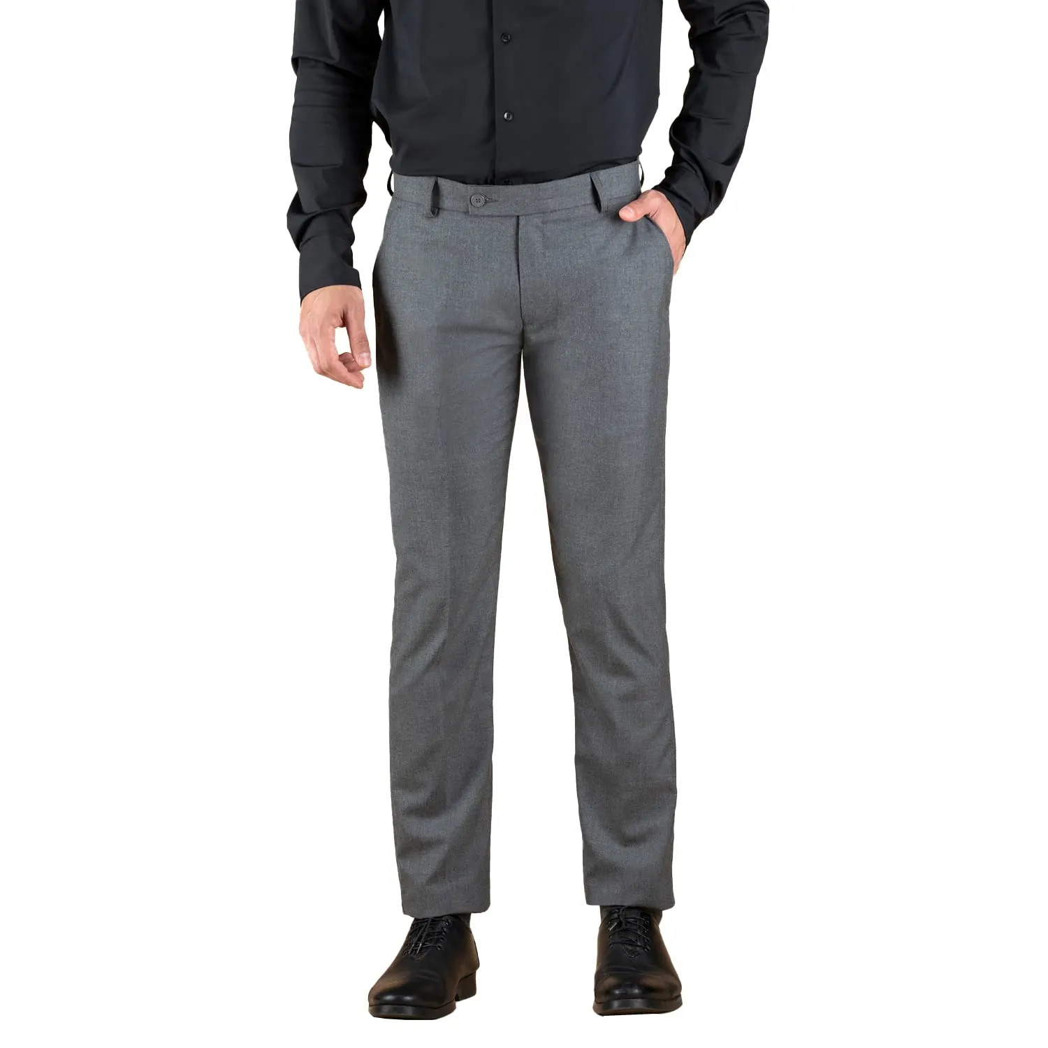 Dennis Lingo Grey Men's Solid Slim Fit Formal Trousers (34)