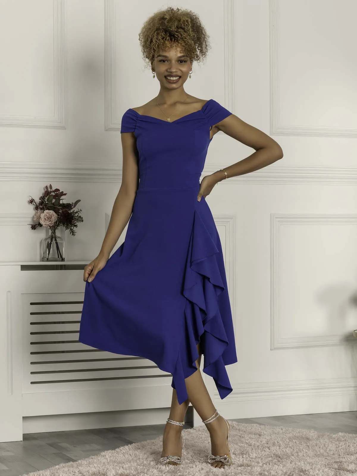 Desiree Frill Fit & Flare Dress, Royal Blue