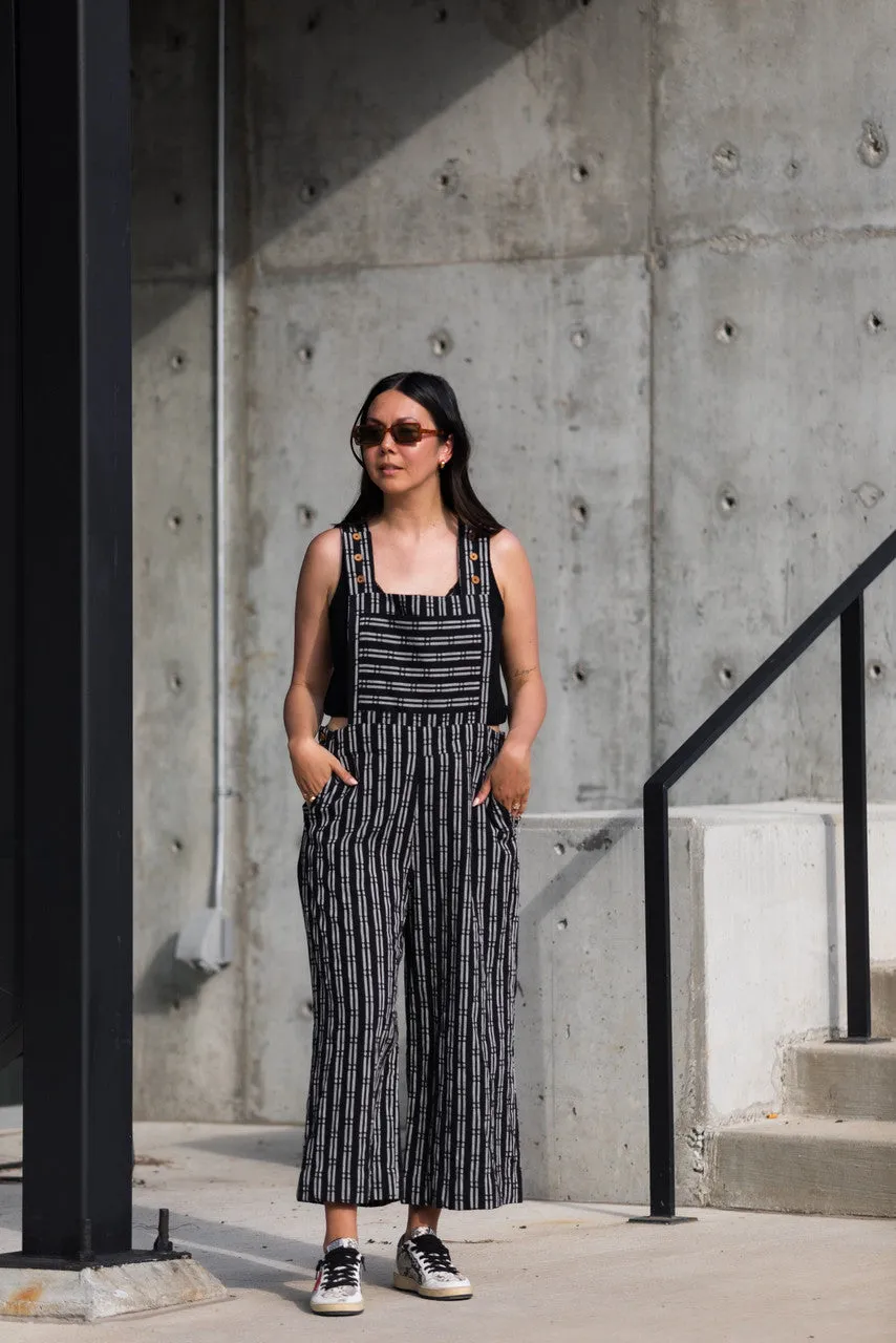 Dilsi Handwoven Cotton Overalls in Black and White - S and XL