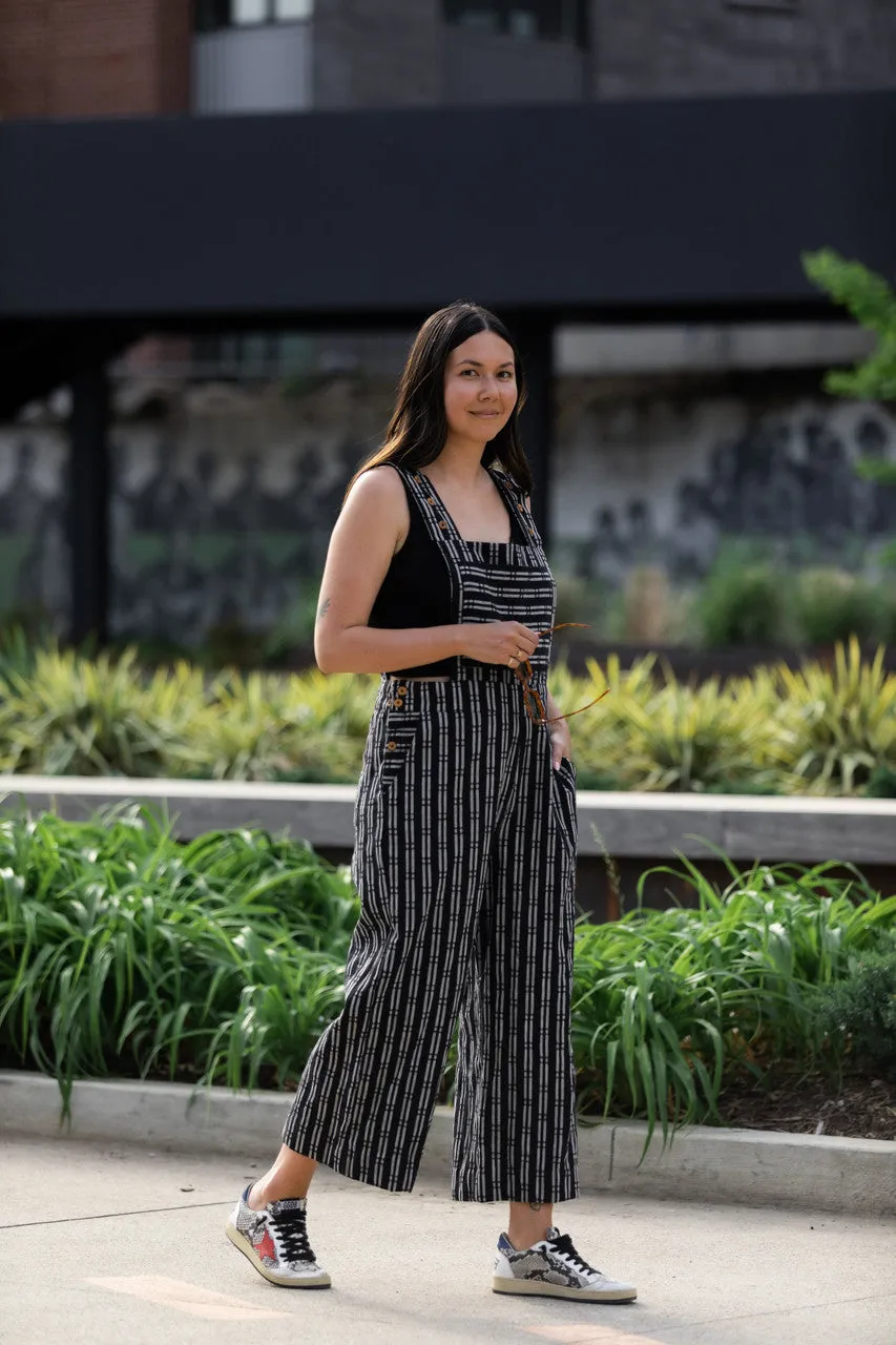 Dilsi Handwoven Cotton Overalls in Black and White - S and XL