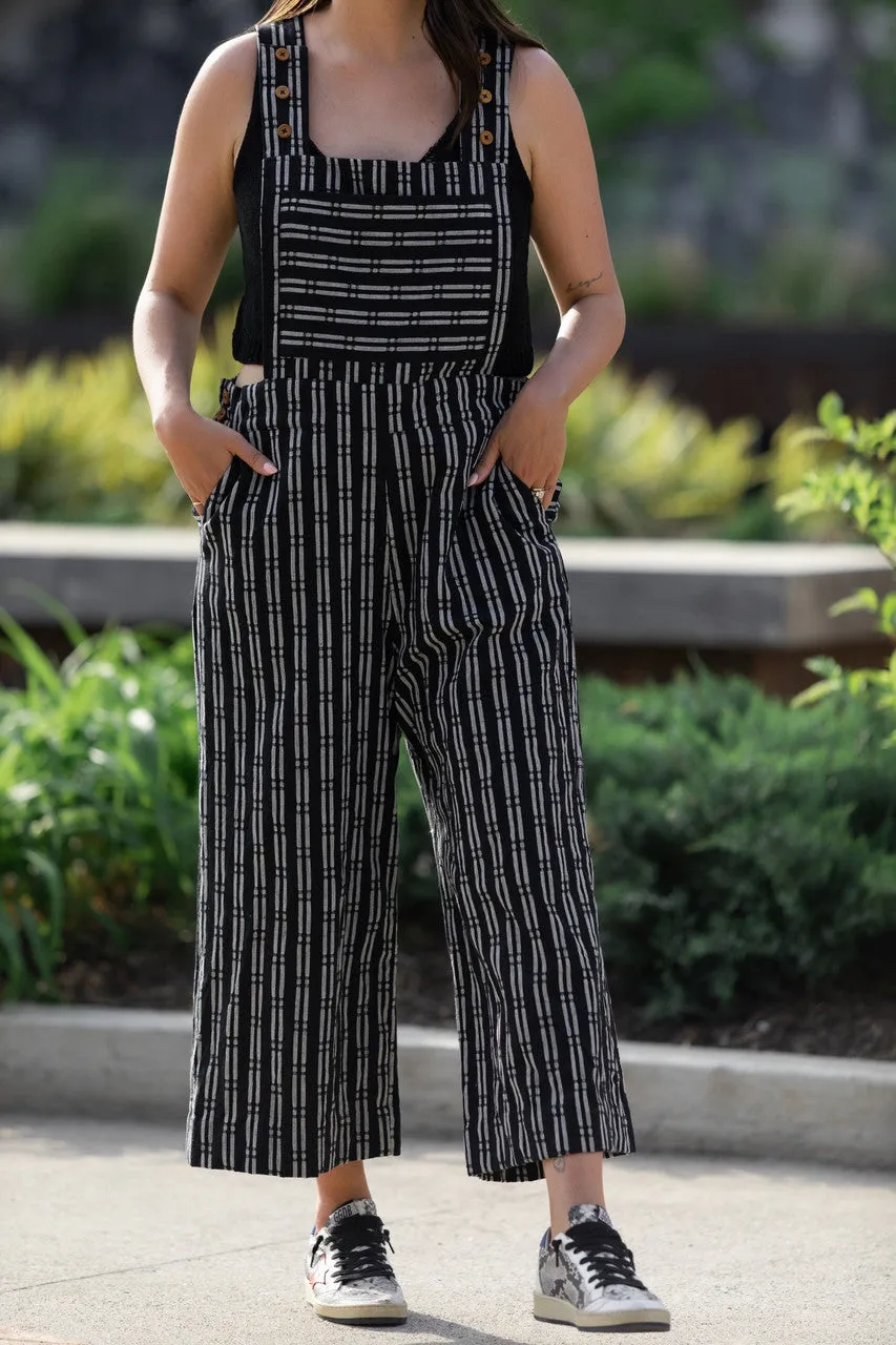 Dilsi Handwoven Cotton Overalls in Black and White - S and XL