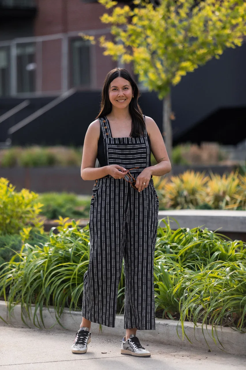 Dilsi Handwoven Cotton Overalls in Black and White - S and XL