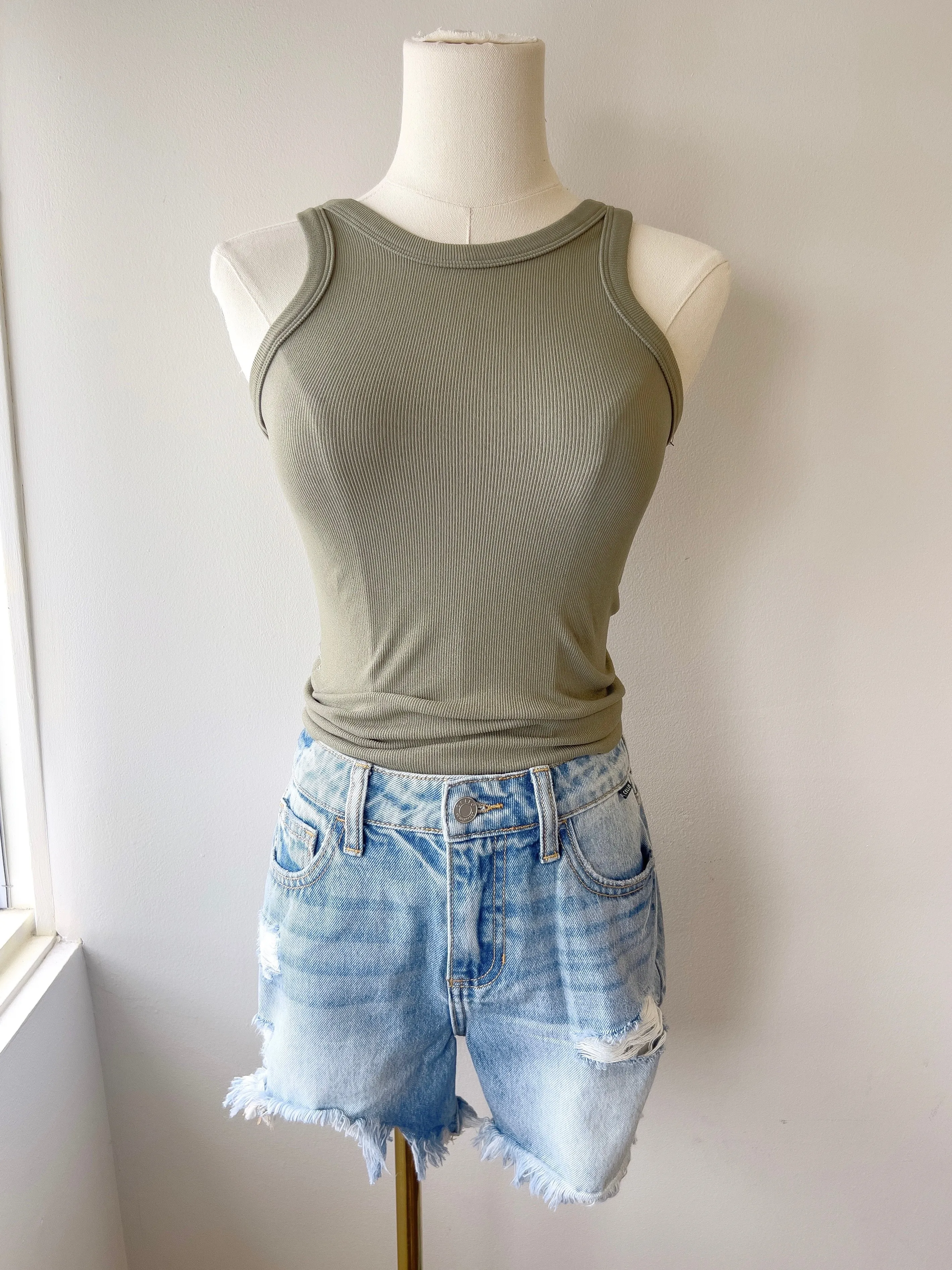 Fitted Ribbed High Neck Tank