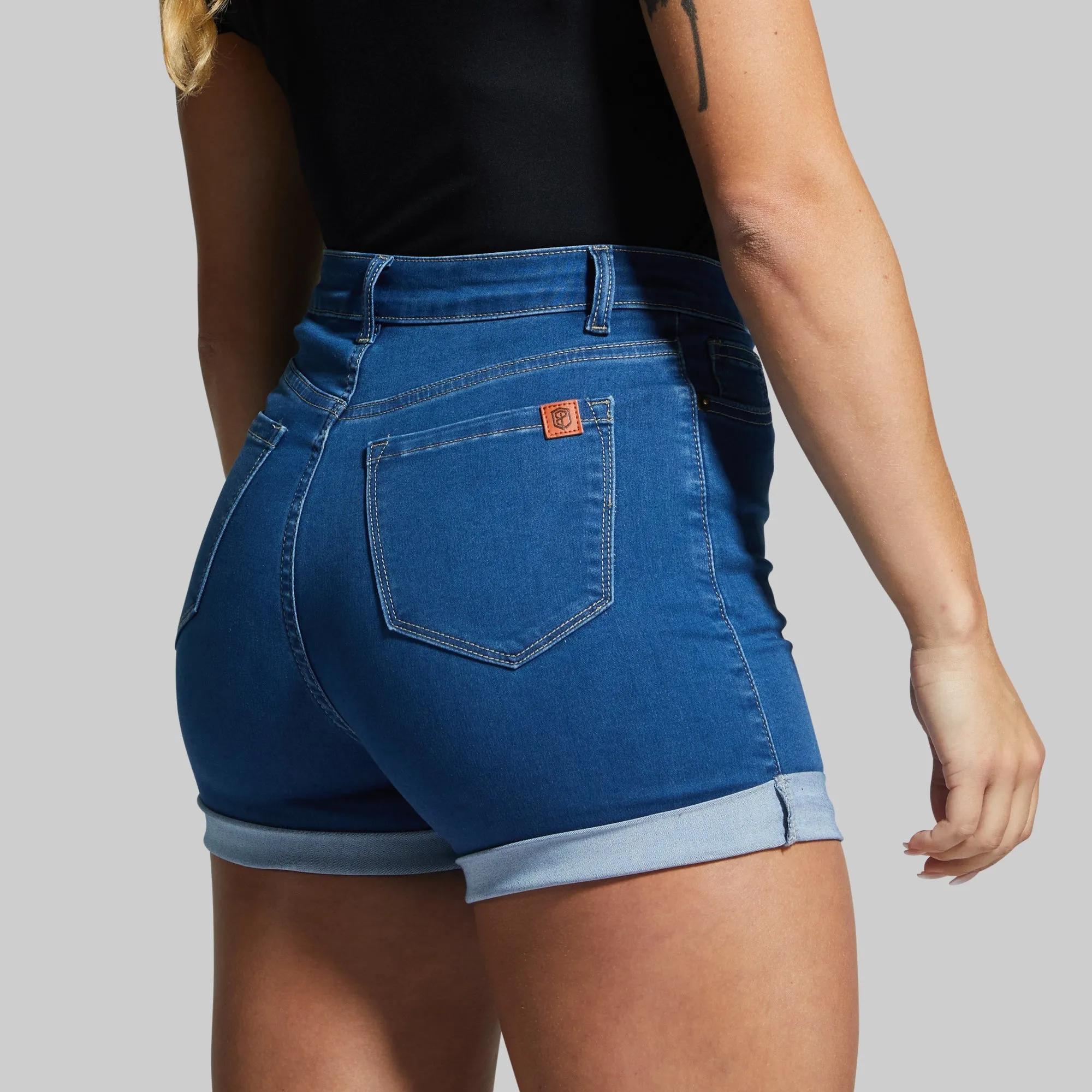 FLEX Stretchy Mom Jean Short (Mid Wash)