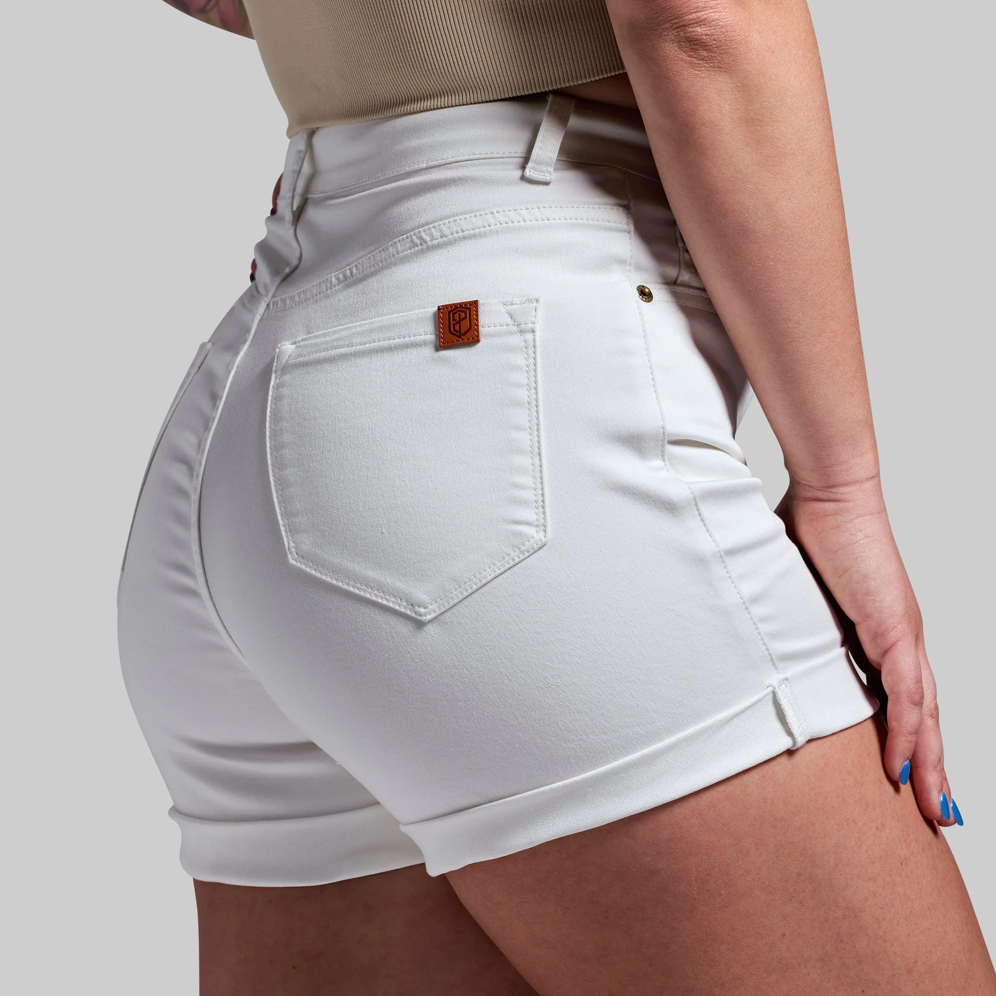 FLEX Stretchy Mom Jean Short (White)