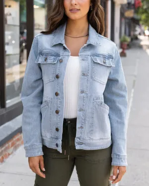 Grace & Lace Boyfriend Denim Jacket - Mid-Wash