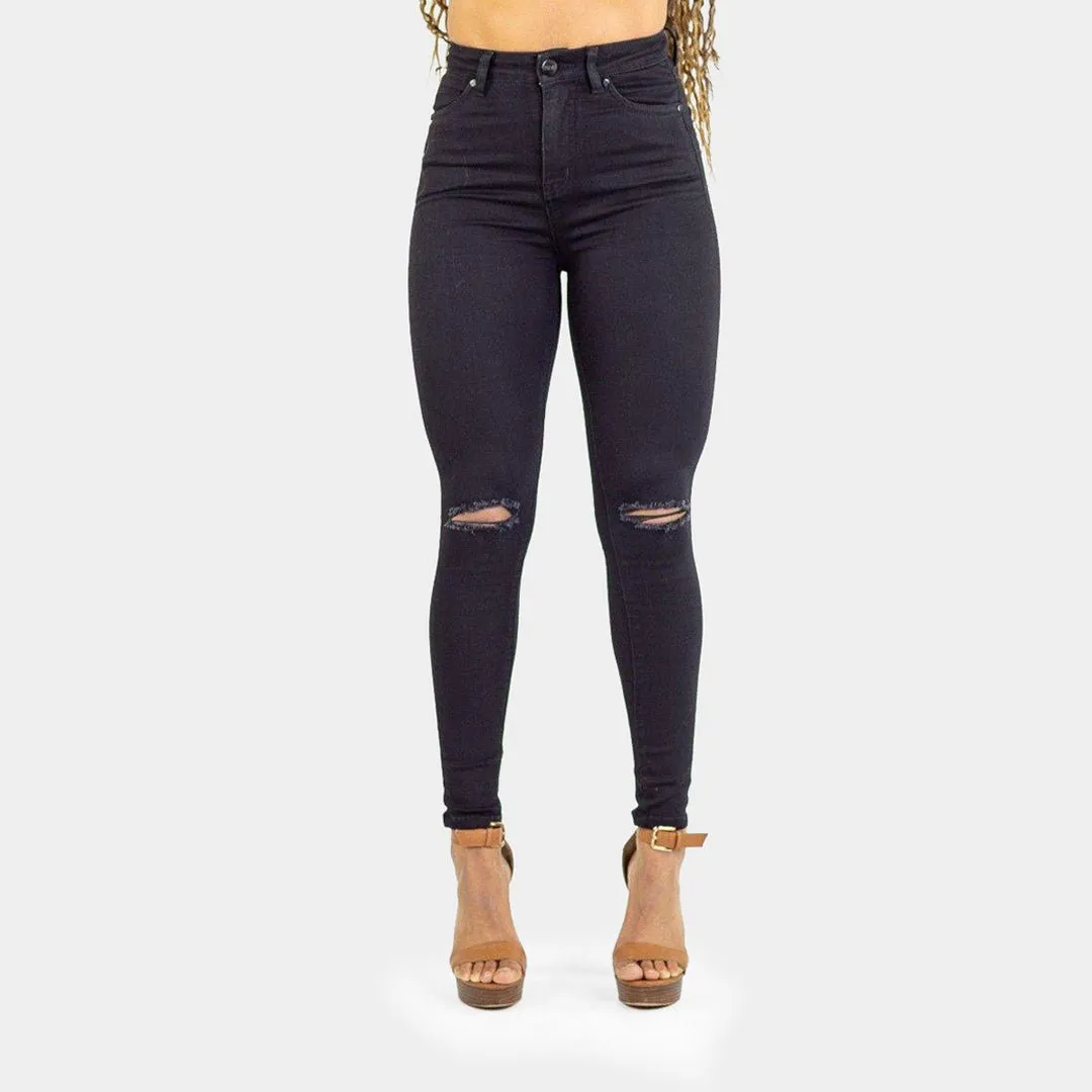 Impact High Waisted Skinny Jeans - Black Knee Rips