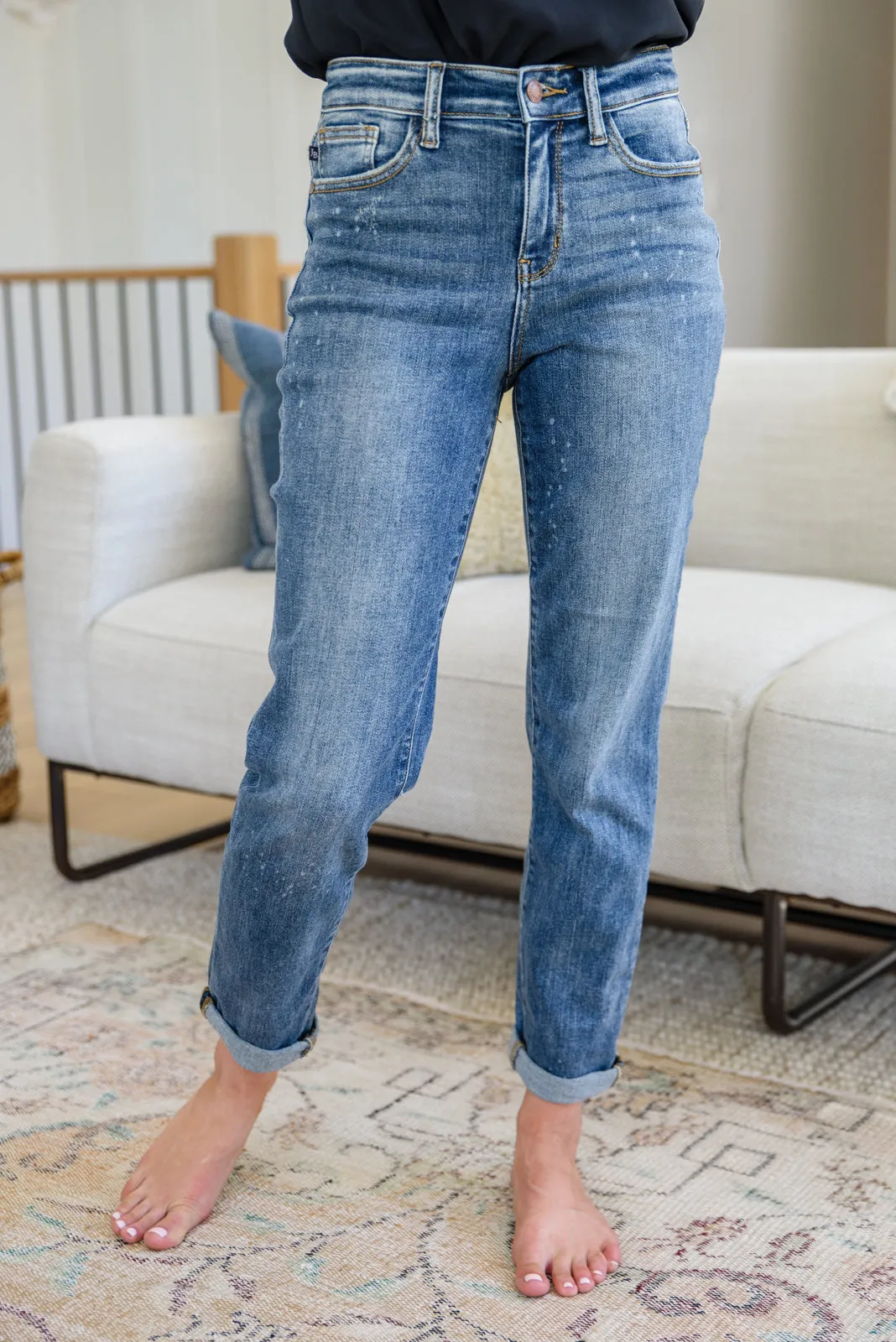 Judy Blue Corey Hi Rise Bleach Splash Boyfriend Jeans