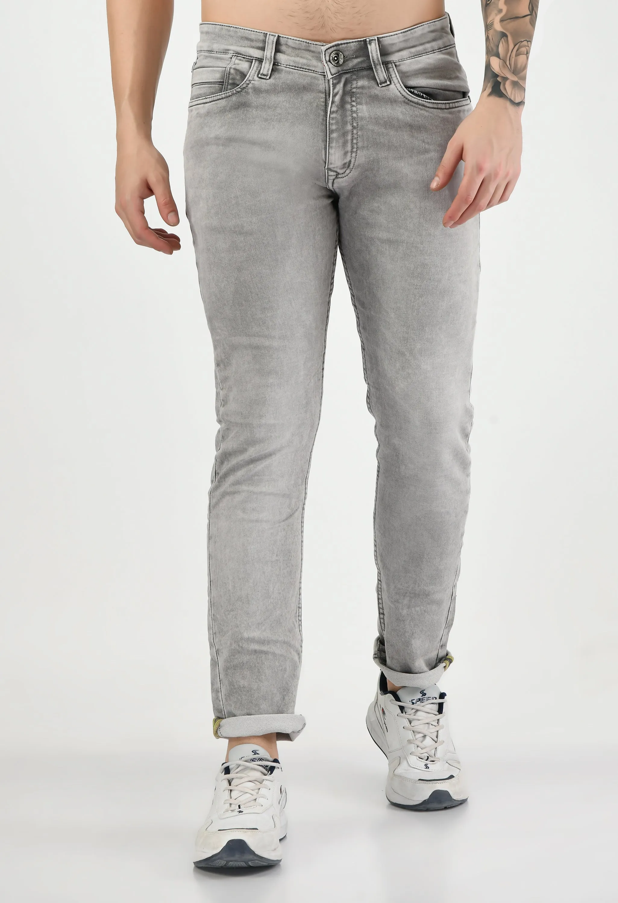 Light Grey Denim Slim Fit Jeans for Men