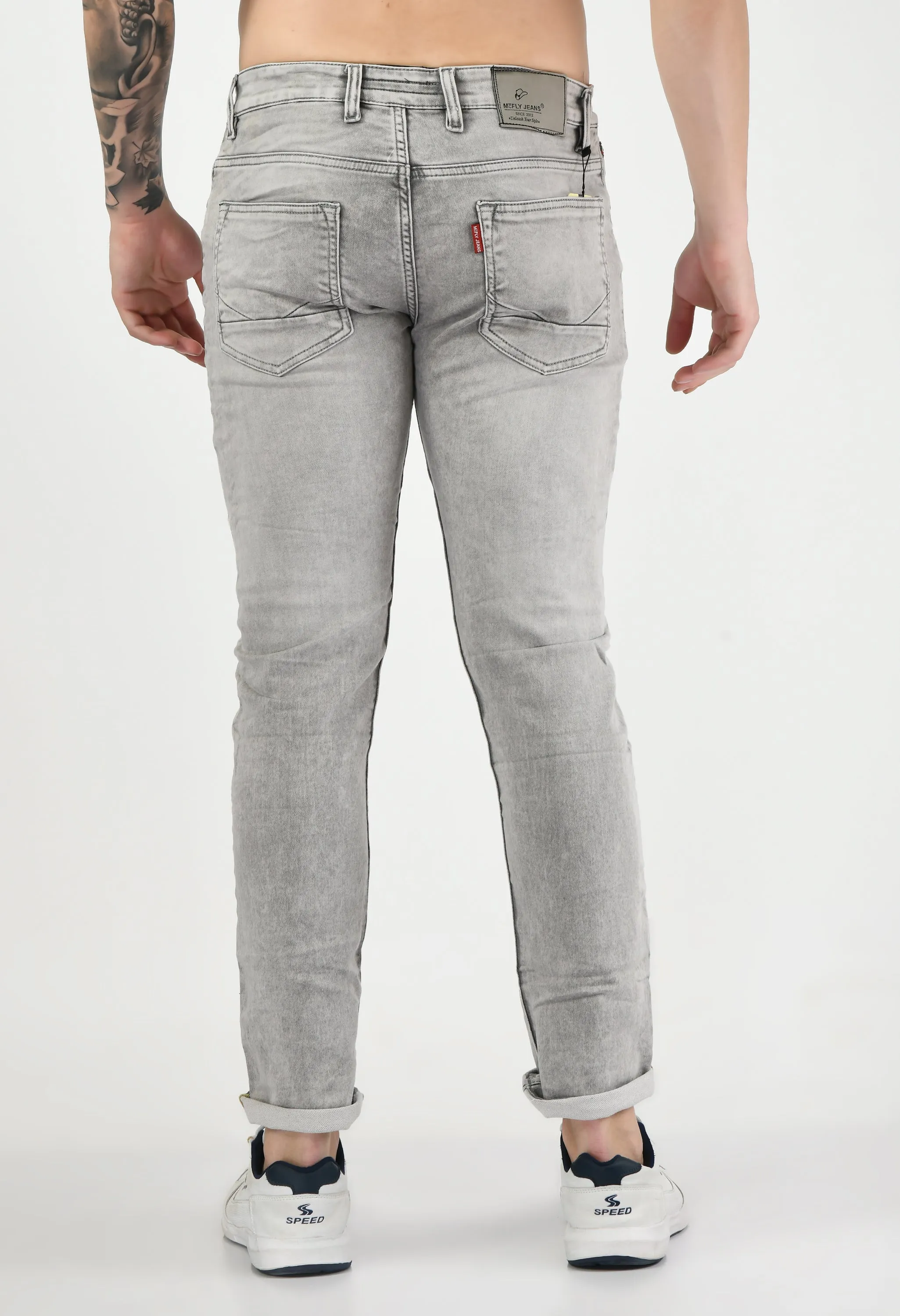 Light Grey Denim Slim Fit Jeans for Men