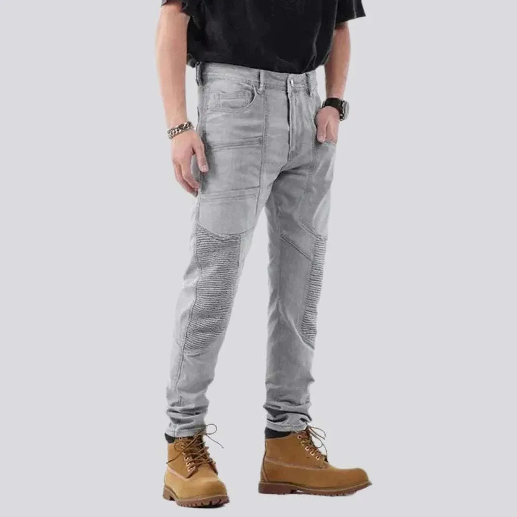 Light grey men's patchwork jeans