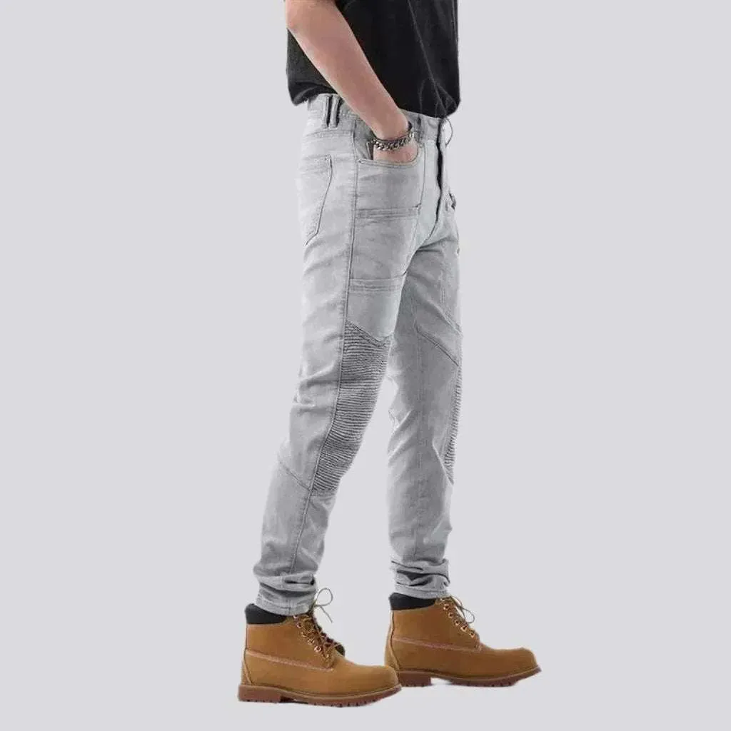 Light grey men's patchwork jeans