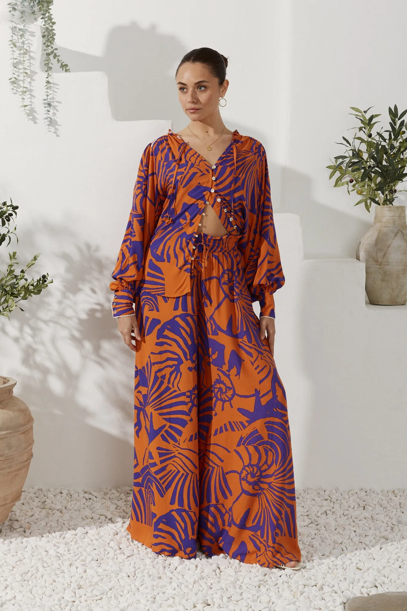 Maris Orange Purple Abstract Shell Wide Leg Pants