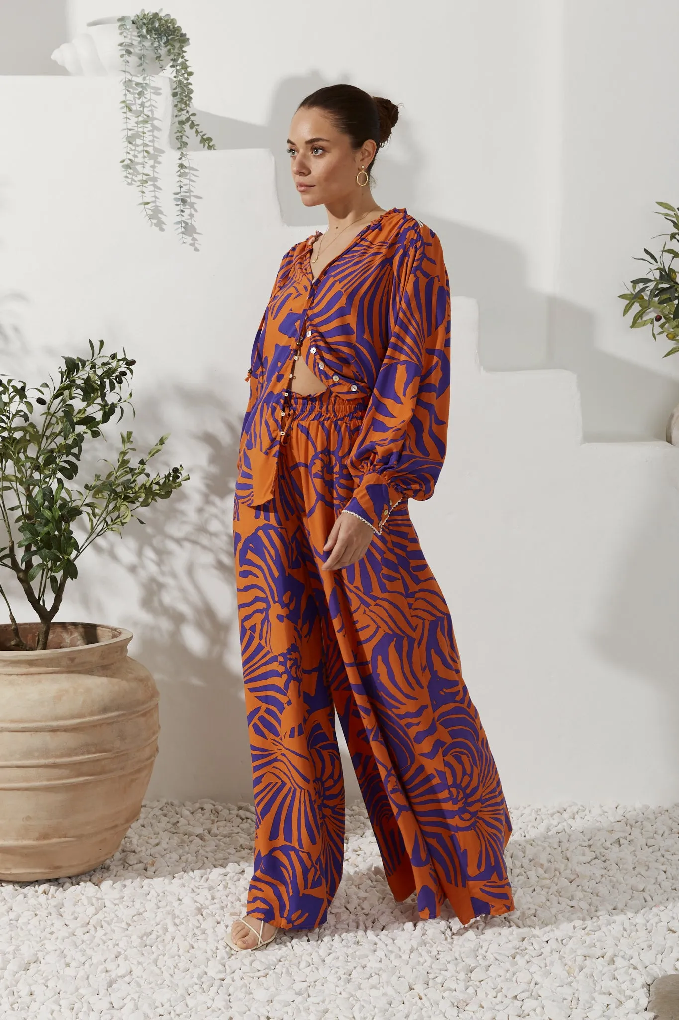 Maris Orange Purple Abstract Shell Wide Leg Pants