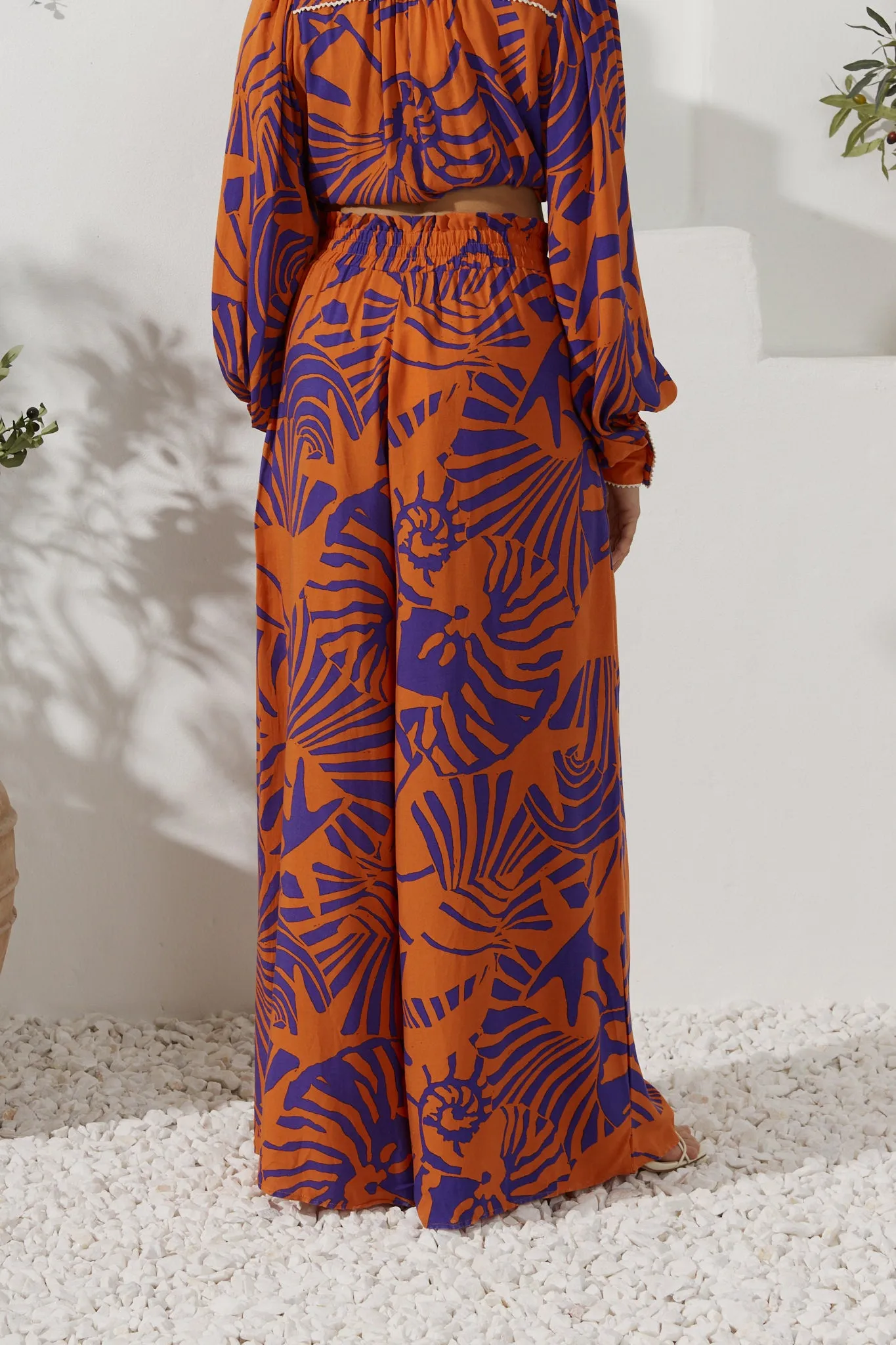 Maris Orange Purple Abstract Shell Wide Leg Pants