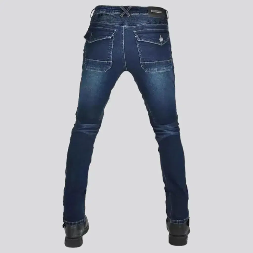 Mesh dark-wash men's biker jeans