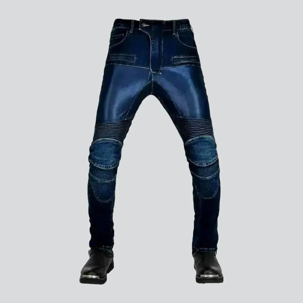 Mesh dark-wash men's biker jeans