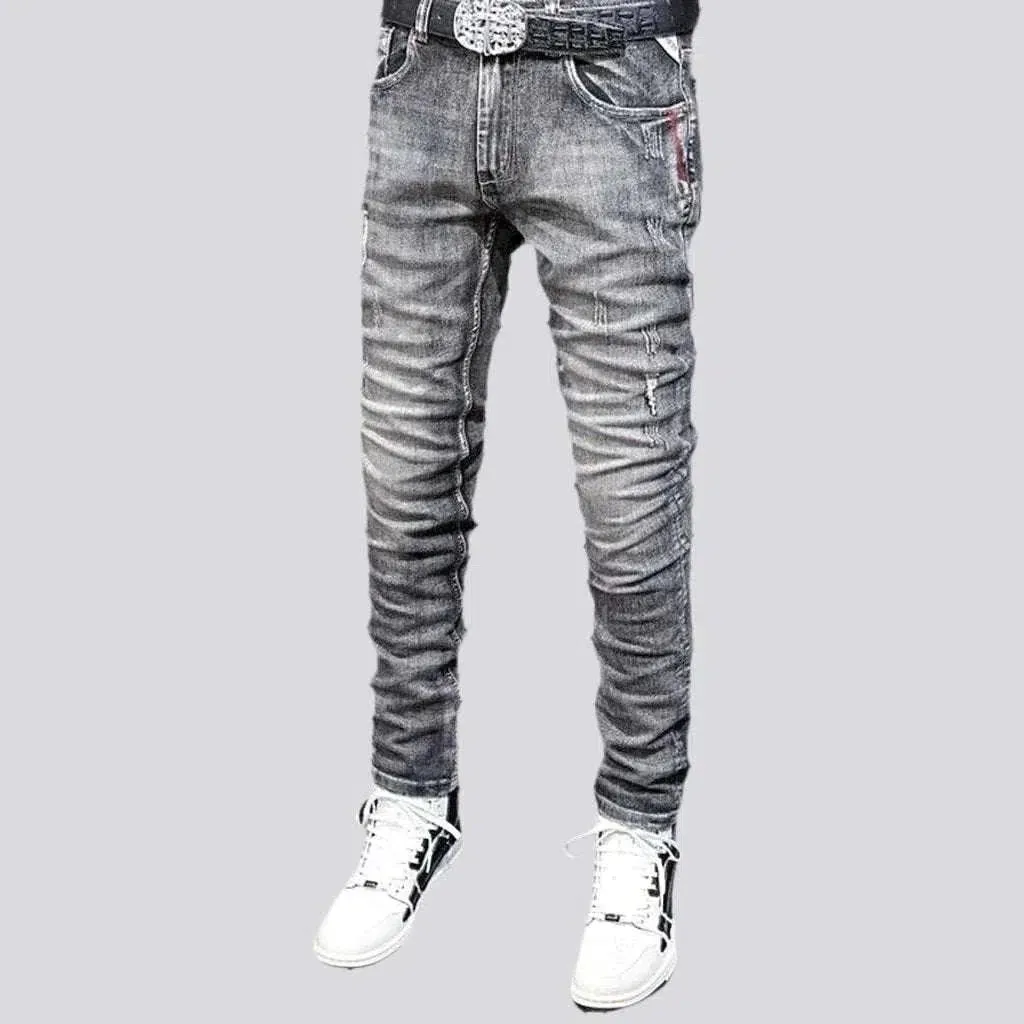 Mid-waist men's grey jeans