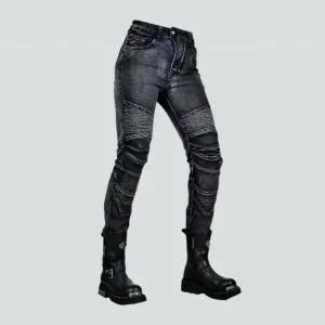 Mid-waist slim motorcycle jeans