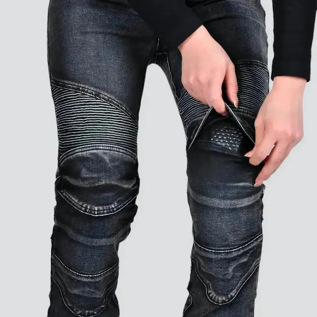 Mid-waist slim motorcycle jeans