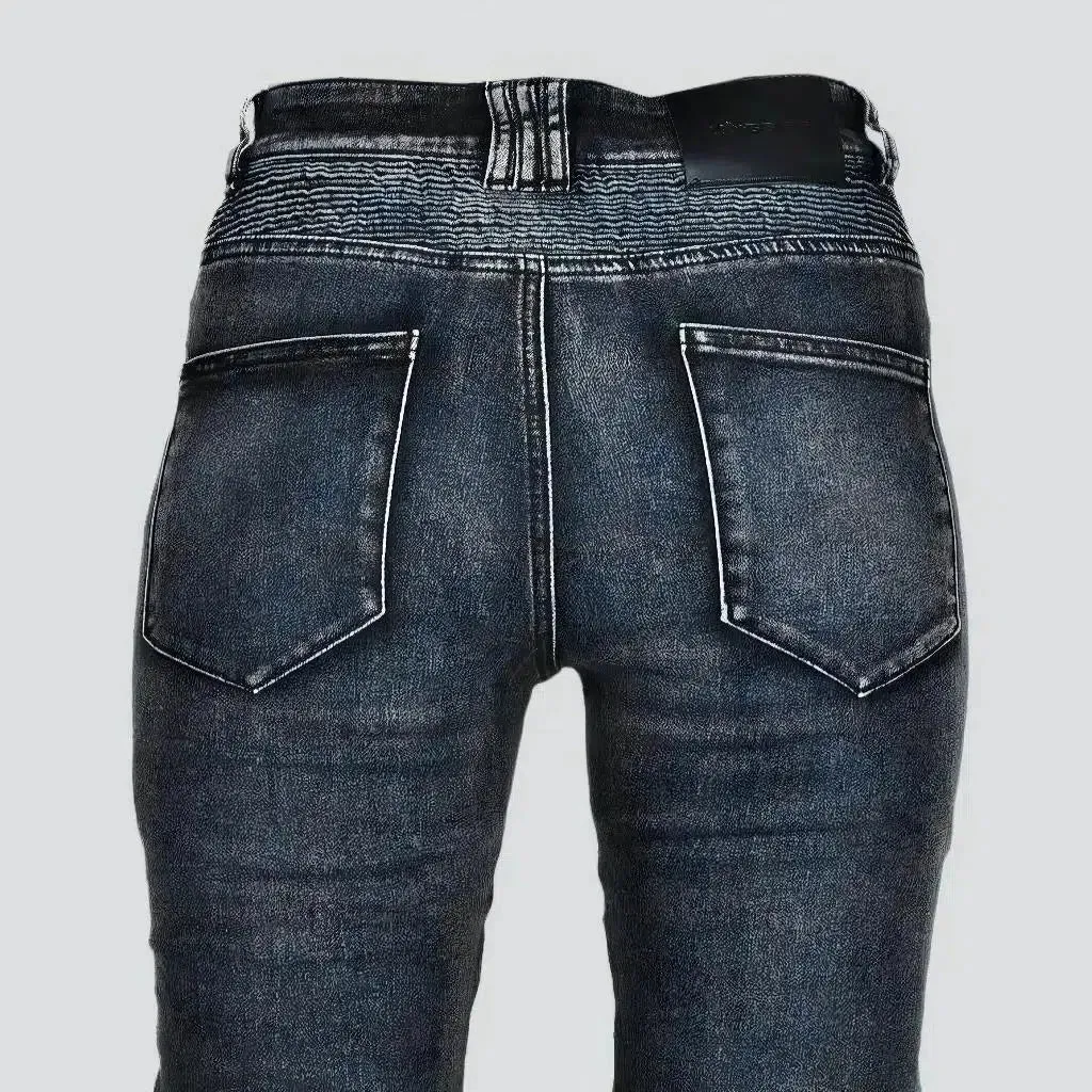 Mid-waist slim motorcycle jeans