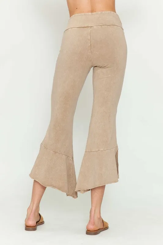 Mineral Washed Cropped Stretch Pants - Beige