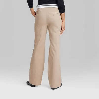 New - Women's Mid-Rise Foldover Straight Chino Pants - Wild Fable Light Taupe 12