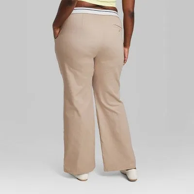 New - Women's Mid-Rise Foldover Straight Chino Pants - Wild Fable Light Taupe 17