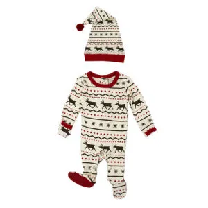 Organic Footie & Cap Set~ Faire Isle Reindeer